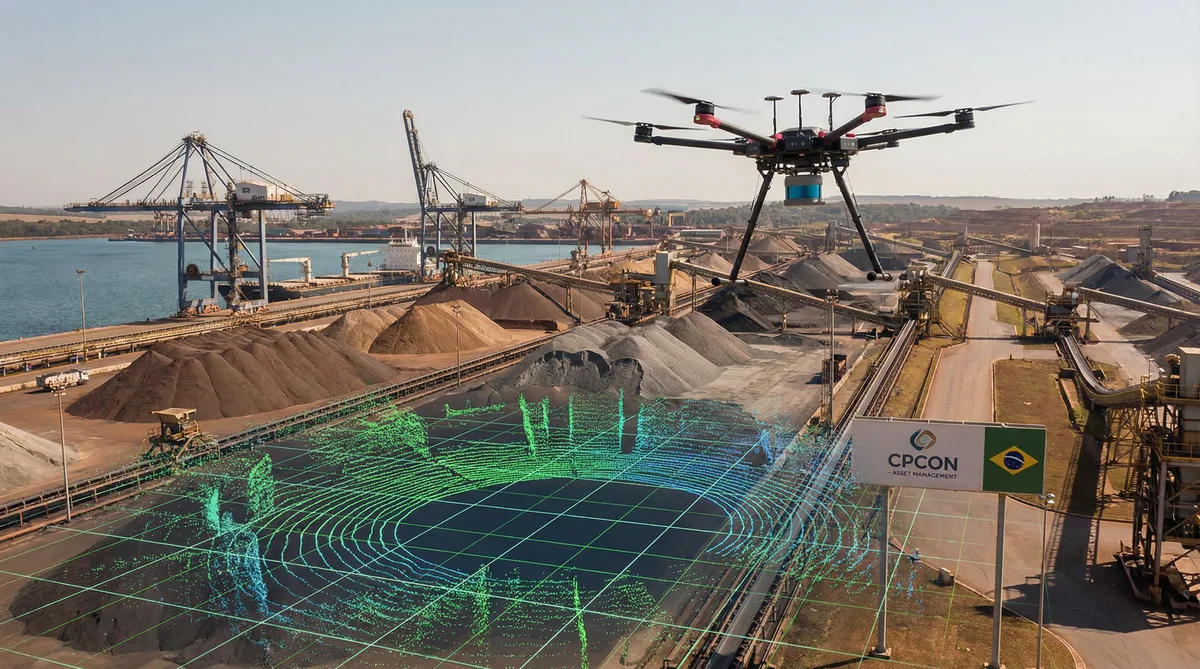 Nuvem de pontos para estoque a granel: volume preciso e controle de perdas