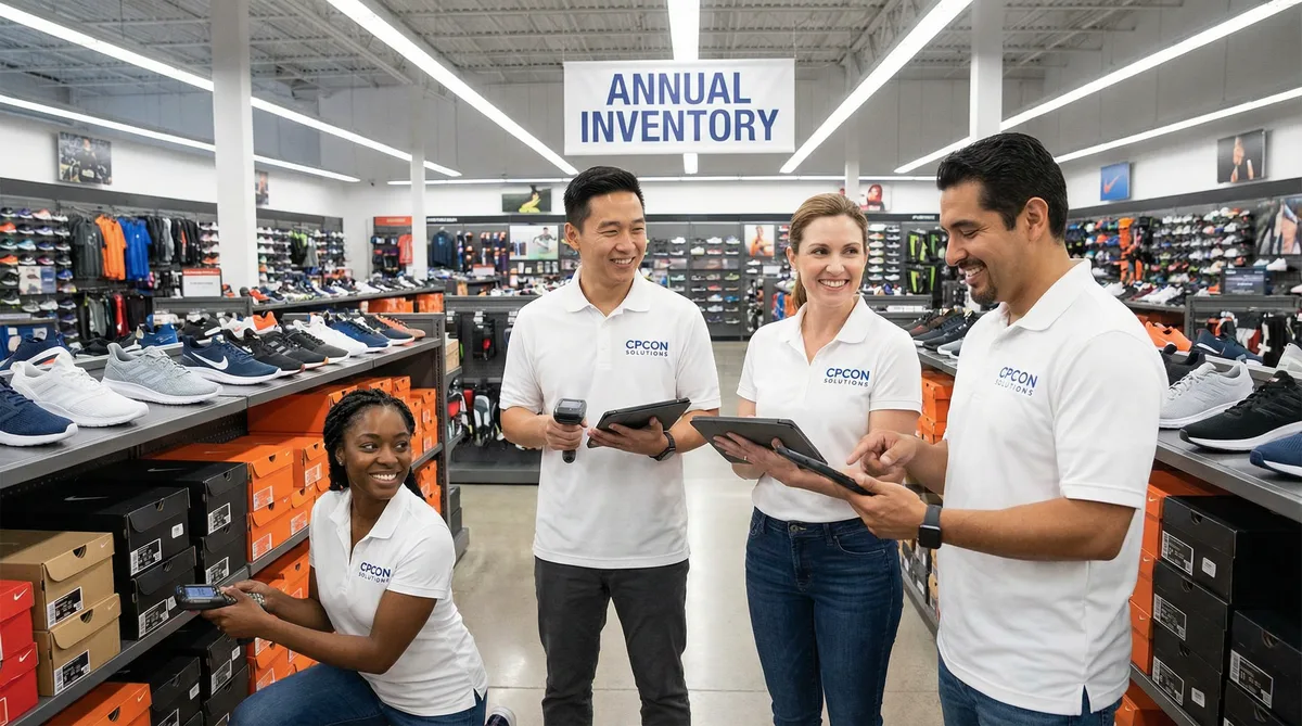 Técnicos CPCON realizando inventário em loja de artigos esportivos