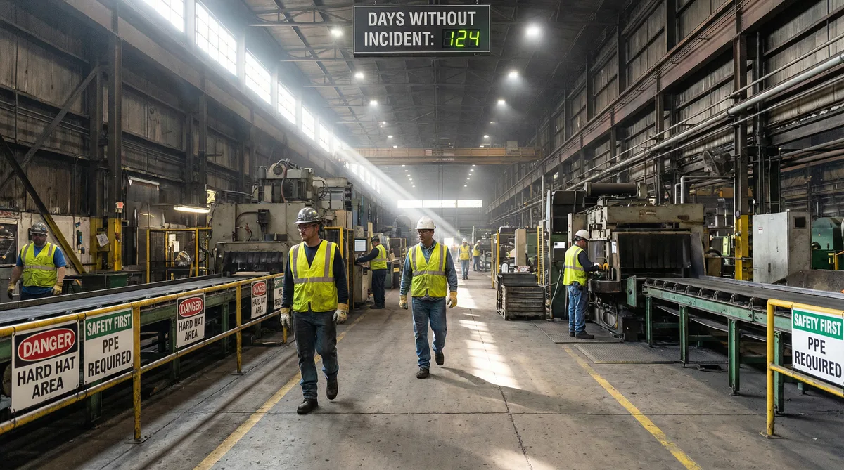 Ambiente industrial com EPIs