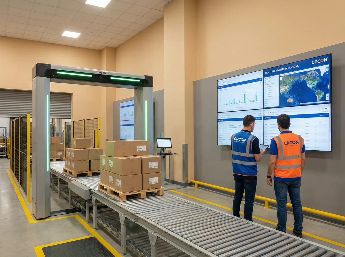 Portal RFID em doca de recebimento industrial
