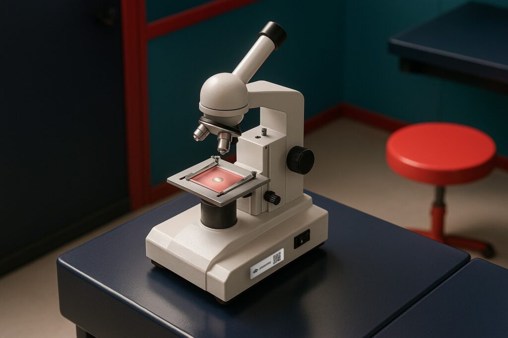 equipamento hospitalar - microscópio com etiqueta RFID - verificação de ativos fixos