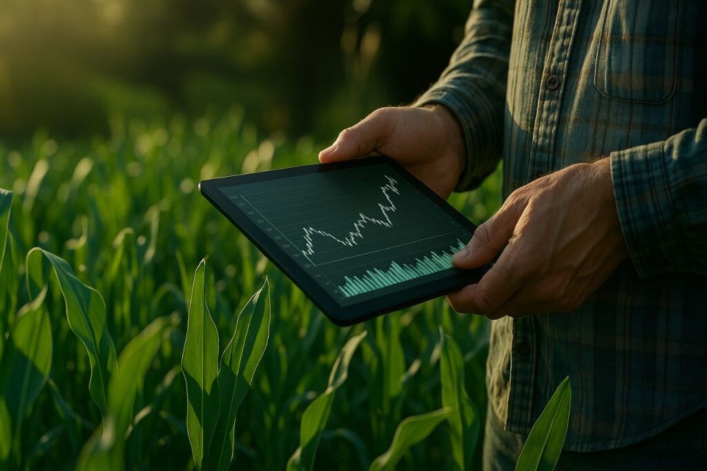 Impairment no Setor Agrícola: Avaliação Patrimonial que Garante Conformidade e Segurança para seus ativos gestor de agronegócio analisando dados em um tablet - impairment no setor agrícola